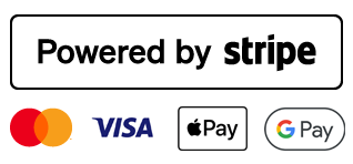Powered by Stripe. Mastercard, Visa, Apple Pay, Google Pay.